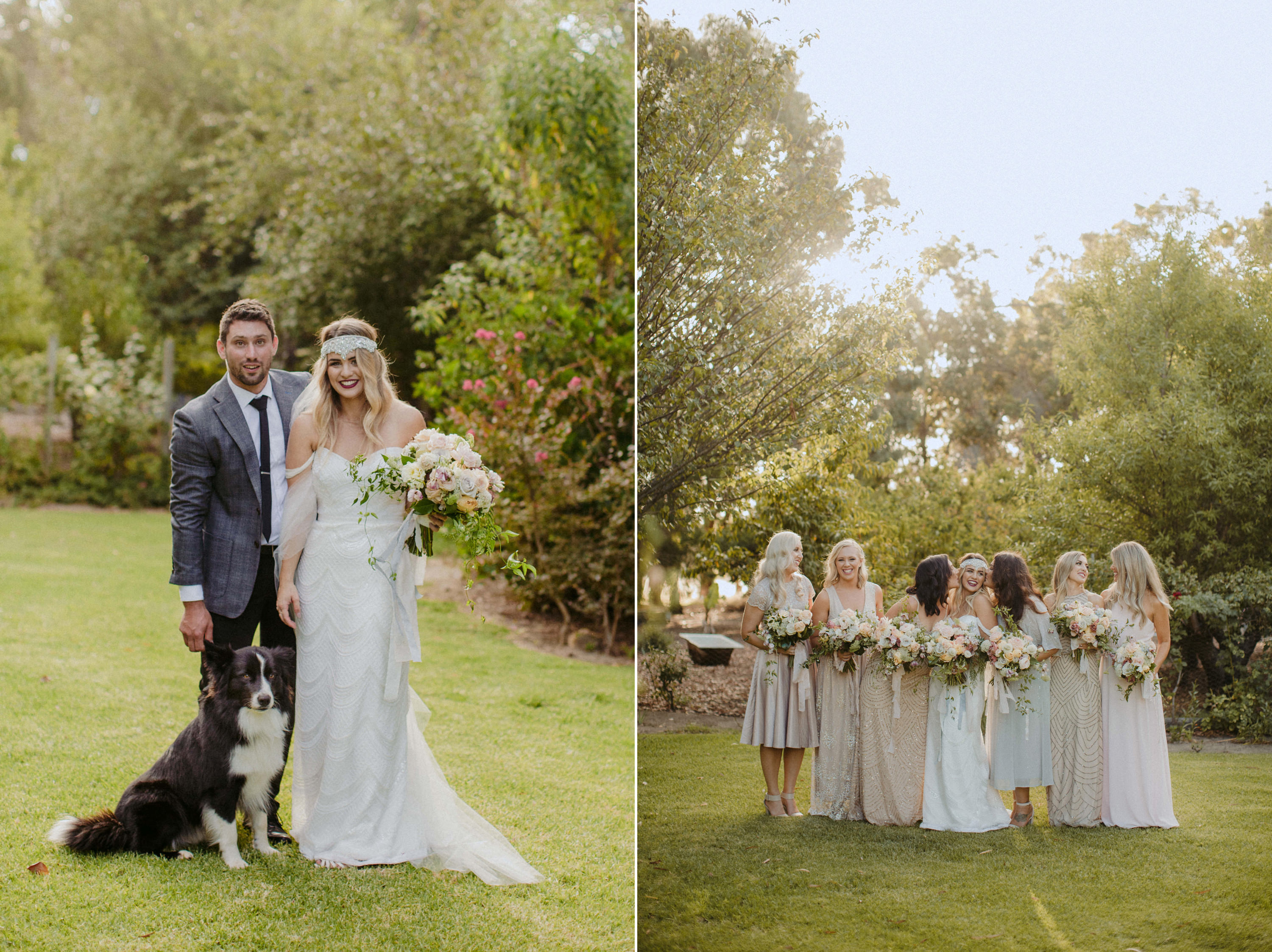 bride and groom with dog 
